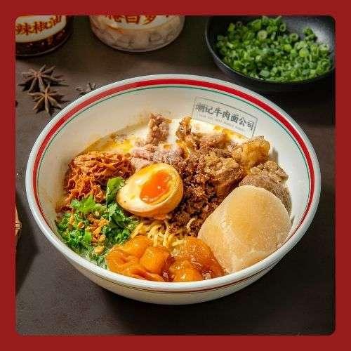 Eight-topping signature beef noodle bowl