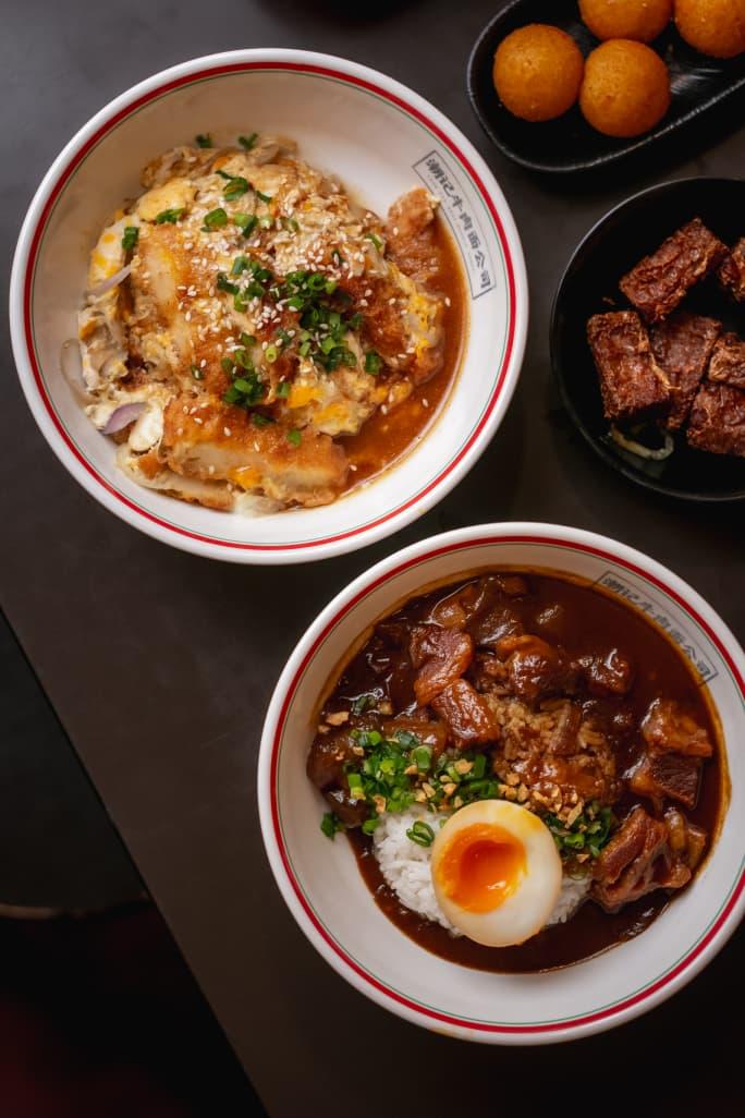 Teowkee table spread with noodle and rice dishes